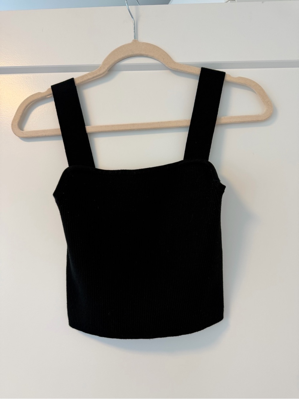 Madewell Black Ribbed Square-Neck Tank with Wide Straps